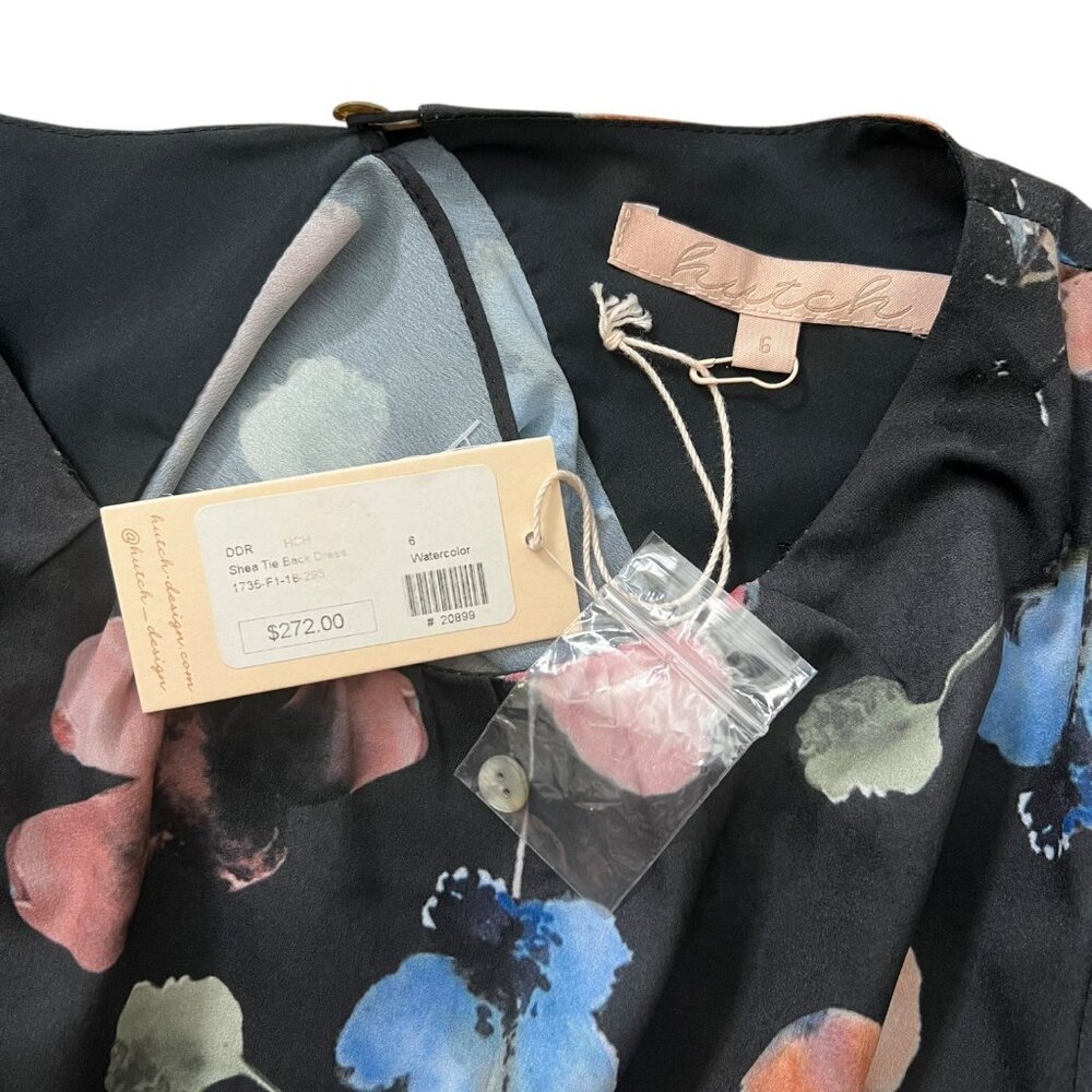 Anthropologie Hutch Shea Floral Mini Dress Black 6 Long Sleeve Ruffle Romantic - Picture 11 of 16